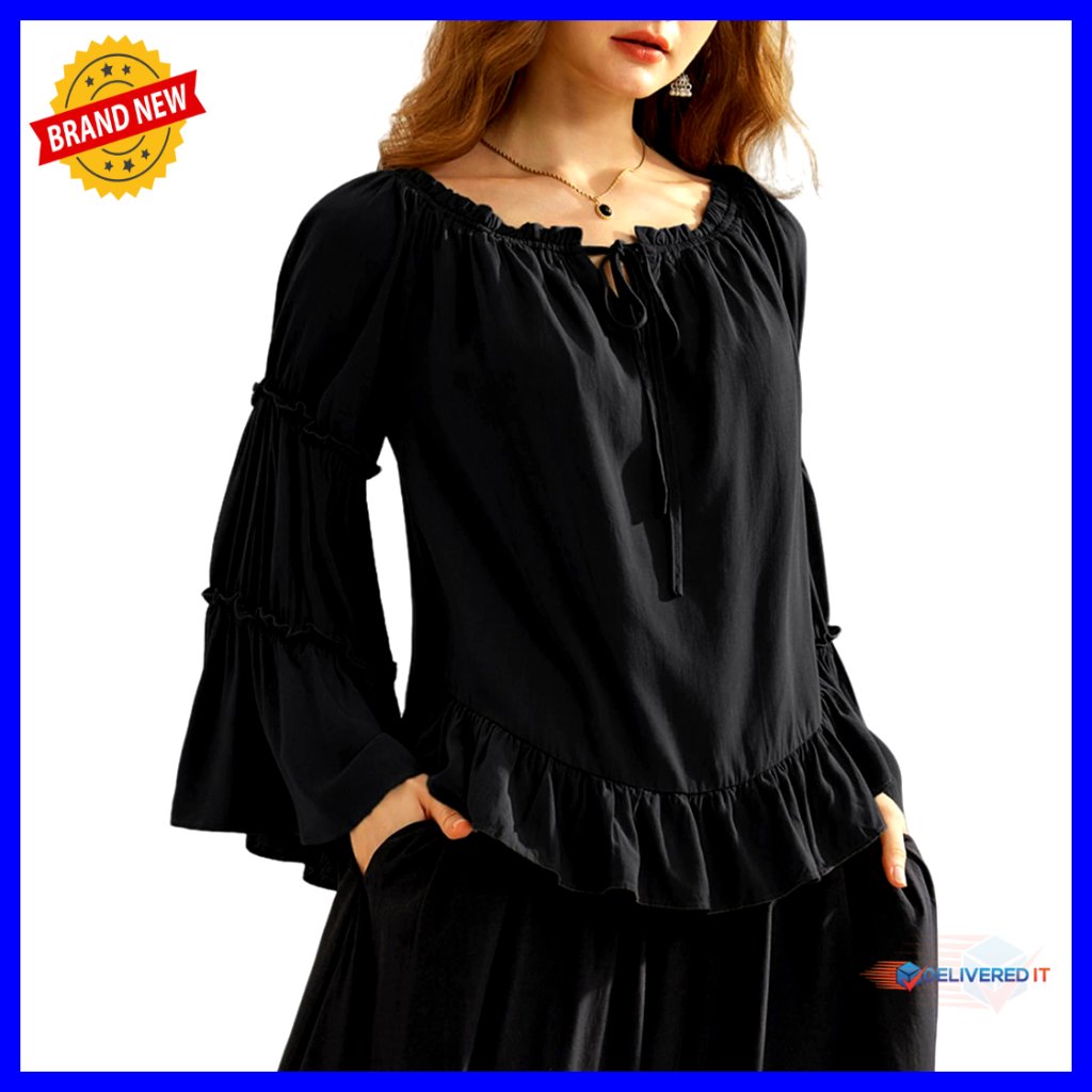 Loose Fit Bell Sleeve Off Shoulder Blouse Renaissance Peasant Top